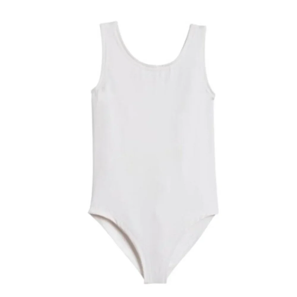 Danskin Childs M 8-10 Tank Leotard White Scoop Neck Dance